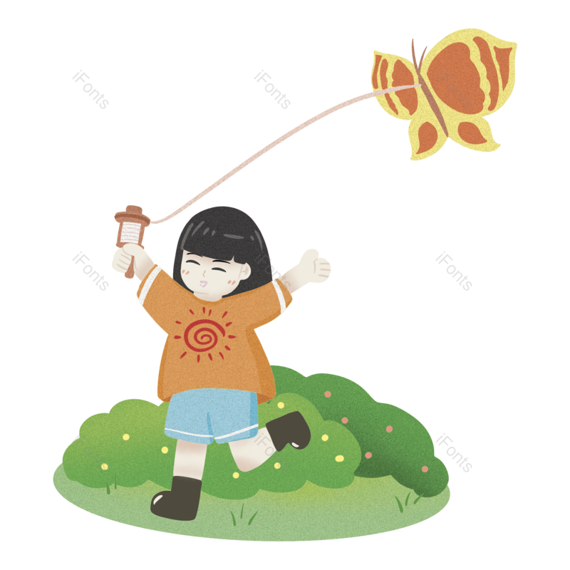 放风筝图片,装饰元素元素,小女孩PNG,春天免抠素材